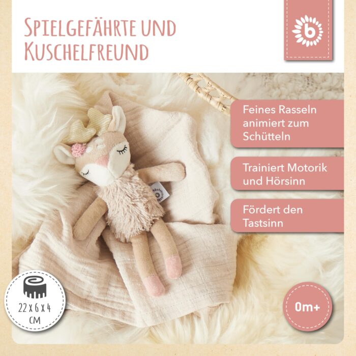 Bieco Kuscheltier Reh Ella mit Rassel | Baby Kuscheltier ab 0 Monate Stofftier Baby Plüschtientier – Bild 7