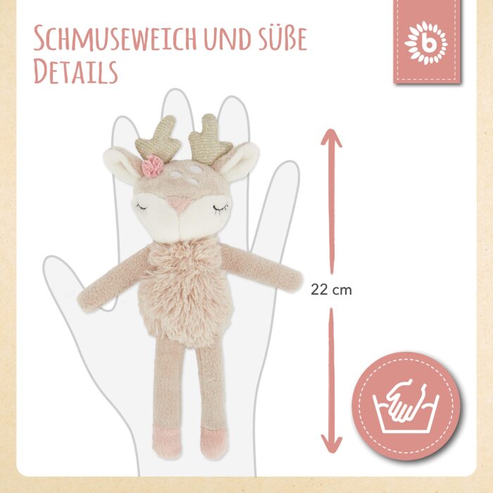 Bieco Kuscheltier Reh Ella mit Rassel | Baby Kuscheltier ab 0 Monate Stofftier Baby Plüschtientier – Bild 5