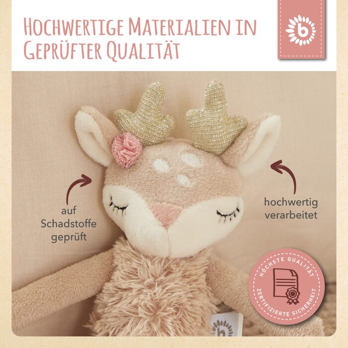 Bieco Kuscheltier Reh Ella mit Rassel | Baby Kuscheltier ab 0 Monate Stofftier Baby Plüschtientier – Bild 4